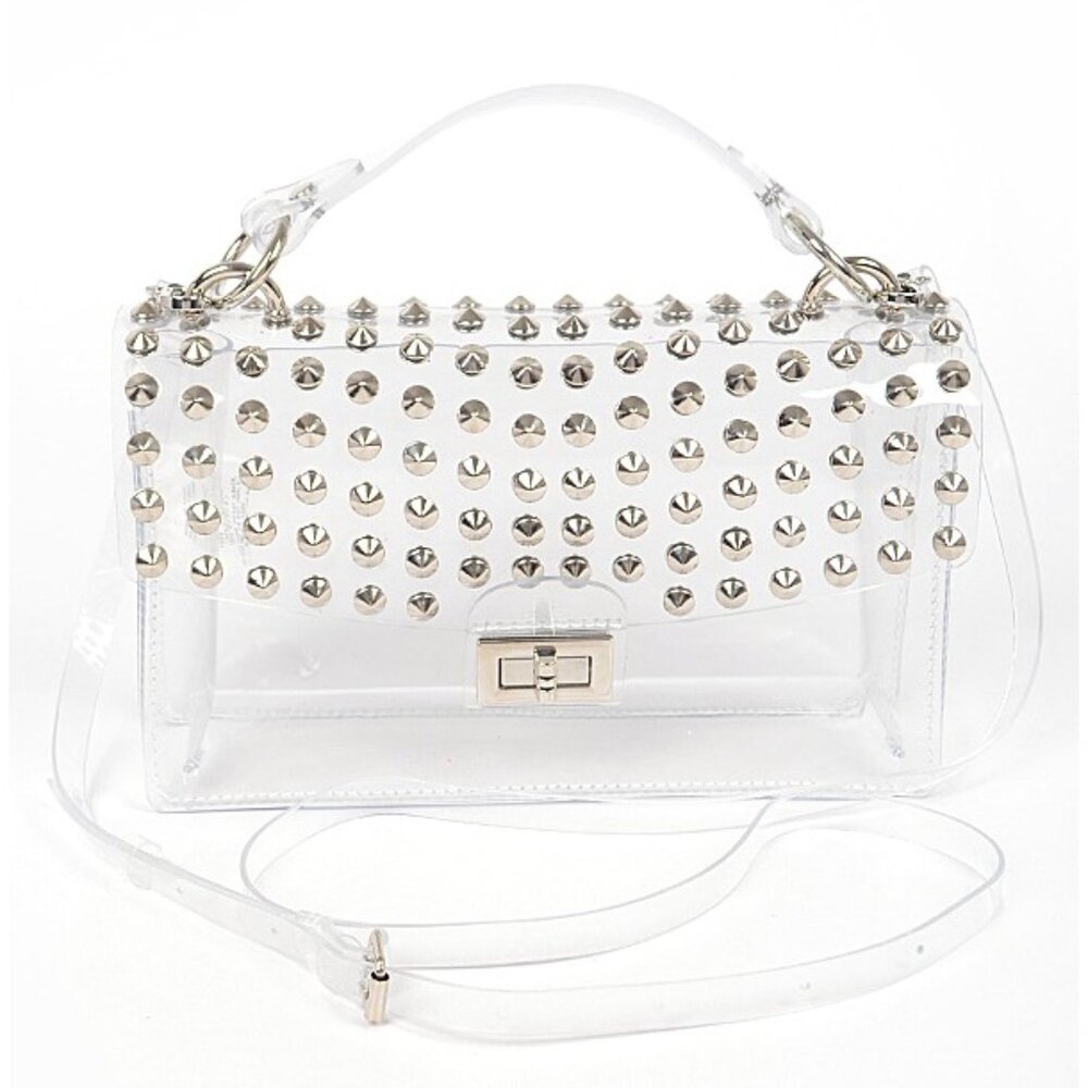 BNWT Brand New Transparent Silver Studded Stadium Bag Cleared Studded Bag